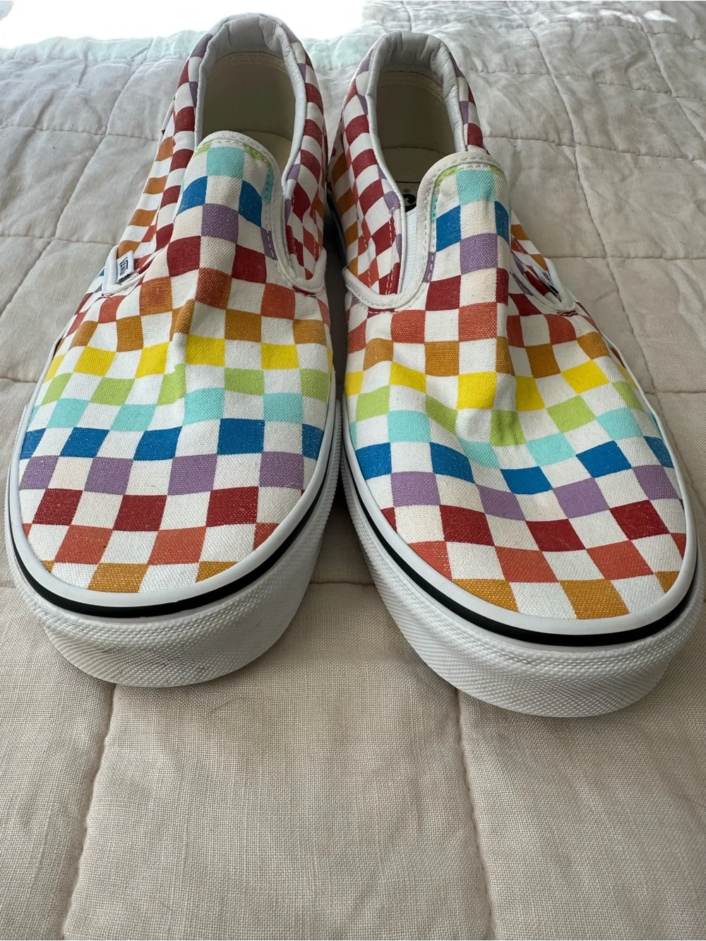 Vans men's Rainbow Checkerboard Slip-On Shoes
